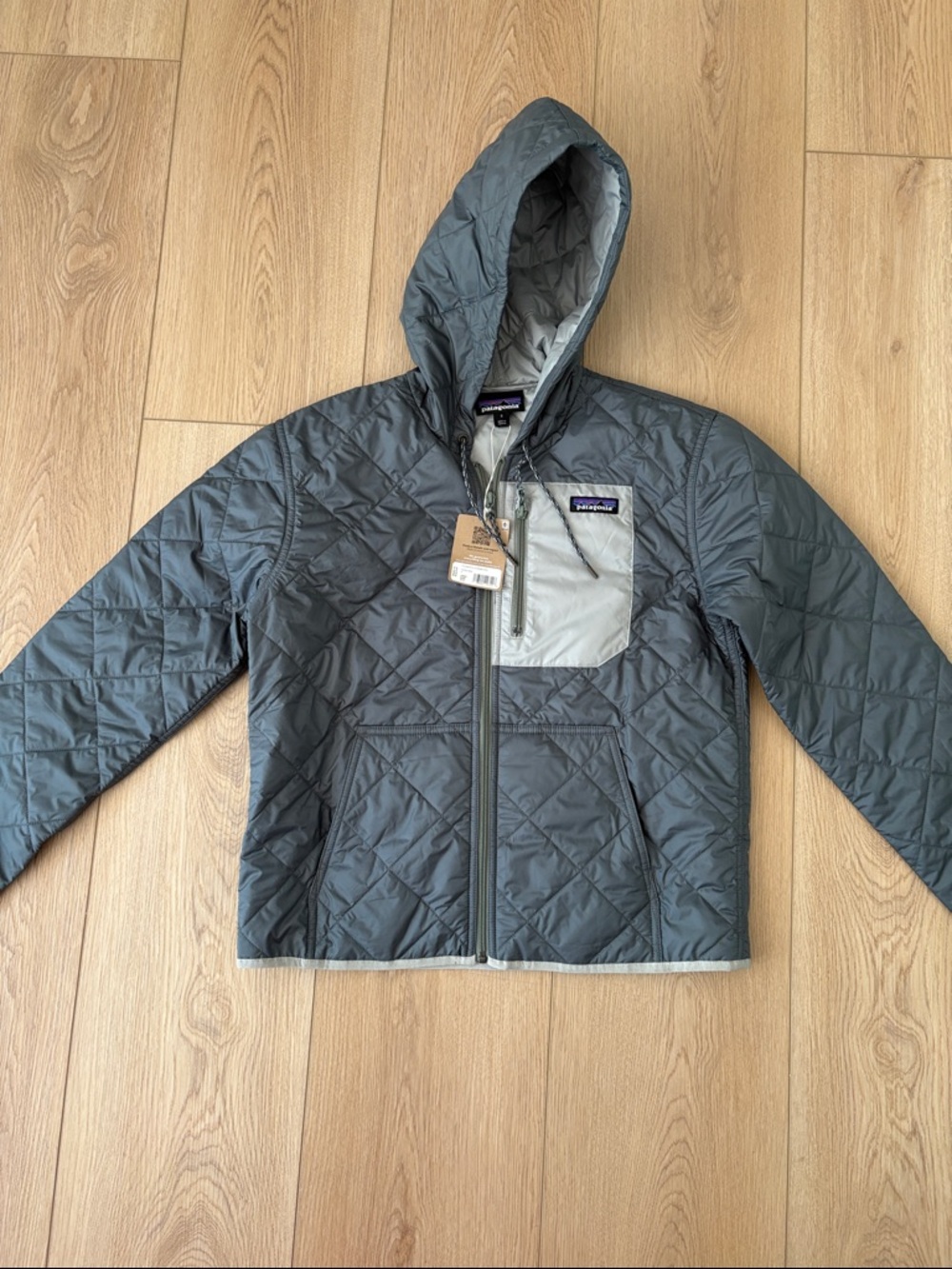 NWT Women's Diamond Quilted Bomber Hoody Nouveau Green Grey Size Small - Picture 4 of 7